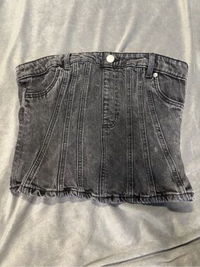 Divided Black Washed Denim Corset Tube Top